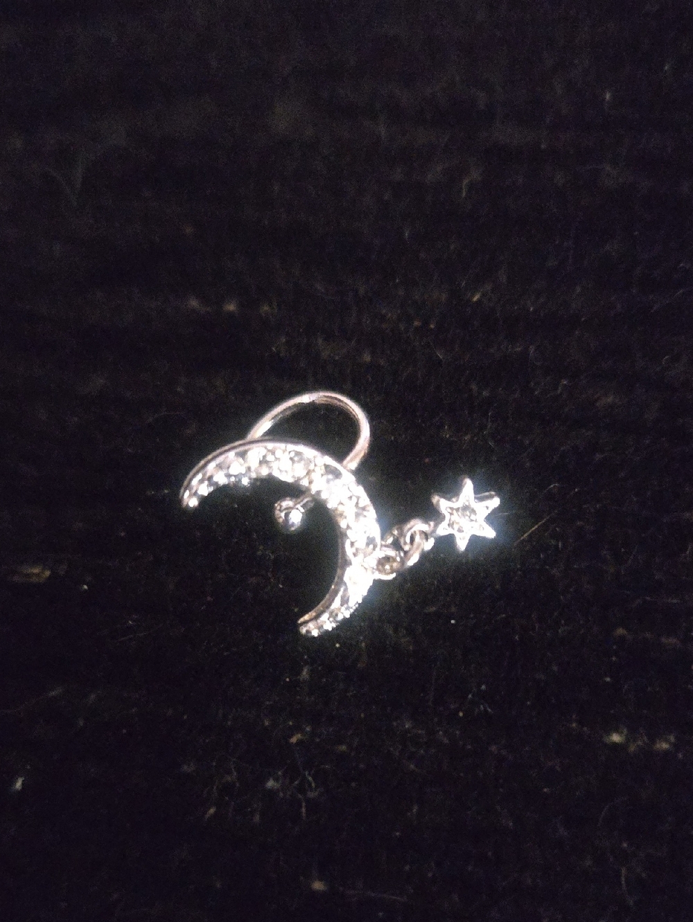 Moon & Star Dangle Ear Cuff/Wrap Silver
